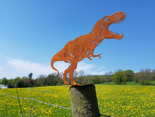 Metal T-Rex Dinosaur Fence Post Topper - Garden Ornaments