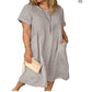 Loose Round Neck Short Sleeve Cotton and Linen Dress