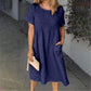 Loose Round Neck Short Sleeve Cotton and Linen Dress
