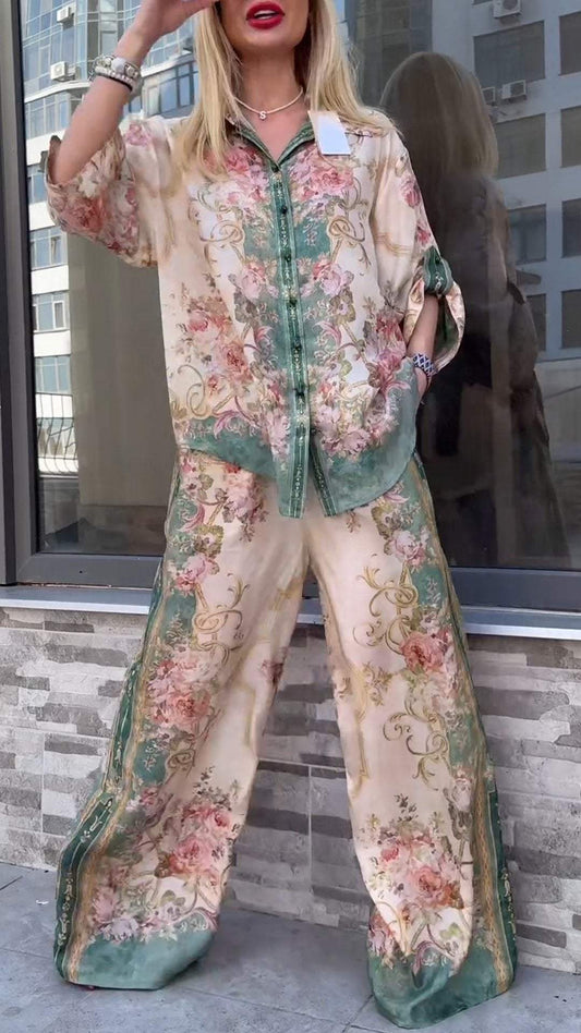 Women's Lapel Printed Casual Suit