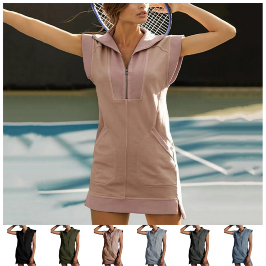 Women's Sporty Half Zip Pullover Sleeveless Mini Dress
